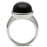 High polished (no plating) Stainless Steel Ring with Semi-Precious Onyx in Jet