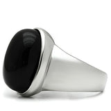 High polished (no plating) Stainless Steel Ring with Semi-Precious Onyx in Jet