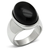 High polished (no plating) Stainless Steel Ring with Semi-Precious Onyx in Jet