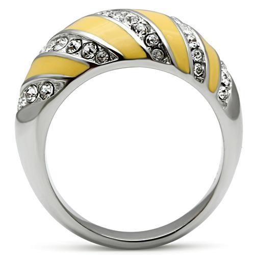 High polished (no plating) Stainless Steel Ring with Top Grade Crystal  in Clear