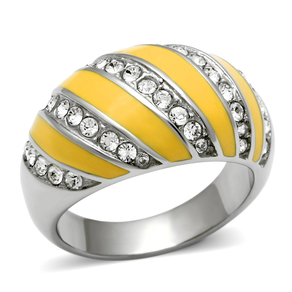 High polished (no plating) Stainless Steel Ring with Top Grade Crystal  in Clear