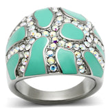High polished (no plating) Stainless Steel Ring with Top Grade Crystal  in Aurora Borealis (Rainbow Effect)