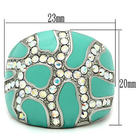 High polished (no plating) Stainless Steel Ring with Top Grade Crystal  in Aurora Borealis (Rainbow Effect)