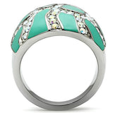 High polished (no plating) Stainless Steel Ring with Top Grade Crystal  in Aurora Borealis (Rainbow Effect)