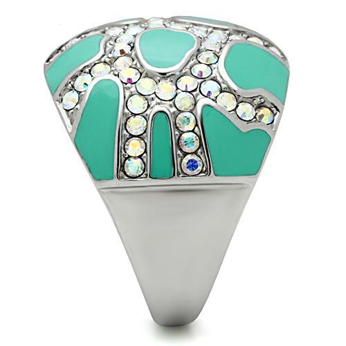 High polished (no plating) Stainless Steel Ring with Top Grade Crystal  in Aurora Borealis (Rainbow Effect)