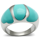 High polished (no plating) Stainless Steel Ring with Epoxy  in Turquoise