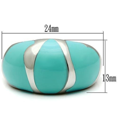 High polished (no plating) Stainless Steel Ring with Epoxy  in Turquoise