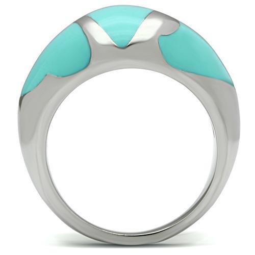 High polished (no plating) Stainless Steel Ring with Epoxy  in Turquoise