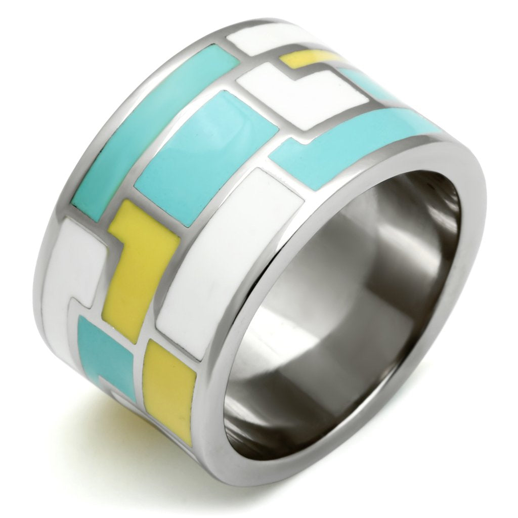 High polished (no plating) Stainless Steel Ring with Epoxy  in Multi Color