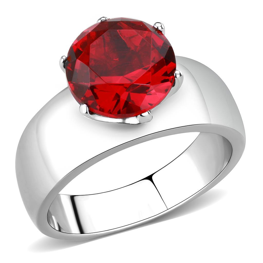 High polished (no plating) Stainless Steel Ring with Synthetic Synthetic Glass in Siam