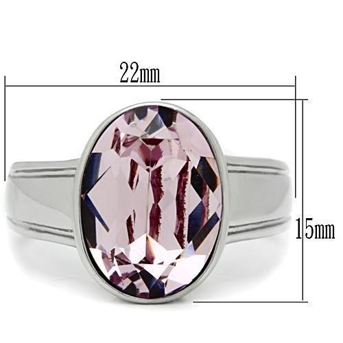 High polished (no plating) Stainless Steel Ring with Top Grade Crystal  in Light Amethyst