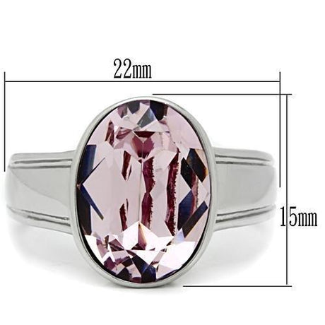 High polished (no plating) Stainless Steel Ring with Top Grade Crystal  in Light Amethyst