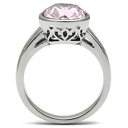 High polished (no plating) Stainless Steel Ring with Top Grade Crystal  in Light Amethyst