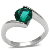 High polished (no plating) Stainless Steel Ring with Synthetic Synthetic Glass in Blue Zircon