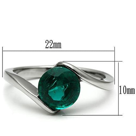 High polished (no plating) Stainless Steel Ring with Synthetic Synthetic Glass in Blue Zircon