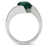 High polished (no plating) Stainless Steel Ring with Synthetic Synthetic Glass in Blue Zircon
