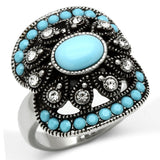High polished (no plating) Stainless Steel Ring with Synthetic Synthetic Glass in Sea Blue