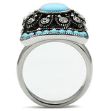 High polished (no plating) Stainless Steel Ring with Synthetic Synthetic Glass in Sea Blue