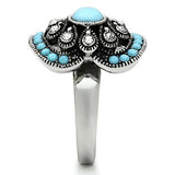High polished (no plating) Stainless Steel Ring with Synthetic Synthetic Glass in Sea Blue