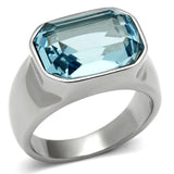 High polished (no plating) Stainless Steel Ring with Top Grade Crystal  in Sea Blue