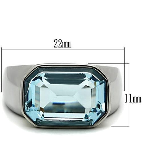 High polished (no plating) Stainless Steel Ring with Top Grade Crystal  in Sea Blue