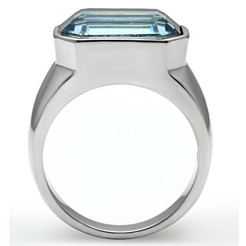 High polished (no plating) Stainless Steel Ring with Top Grade Crystal  in Sea Blue