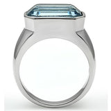High polished (no plating) Stainless Steel Ring with Top Grade Crystal  in Sea Blue