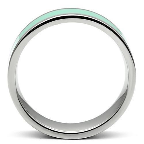 High polished (no plating) Stainless Steel Ring with Epoxy  in Aquamarine