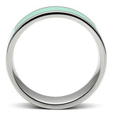 High polished (no plating) Stainless Steel Ring with Epoxy  in Aquamarine