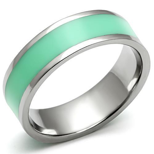High polished (no plating) Stainless Steel Ring with Epoxy  in Aquamarine