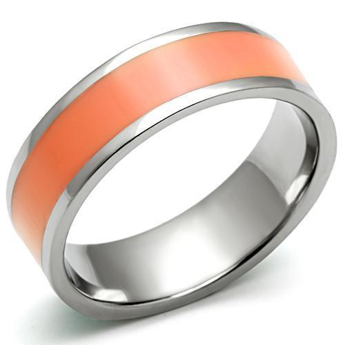 High polished (no plating) Stainless Steel Ring with Epoxy  in Orange