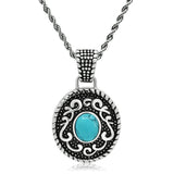 High polished (no plating) Stainless Steel Necklace with Synthetic Turquoise in Sea Blue