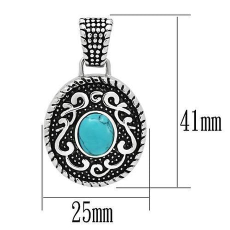 High polished (no plating) Stainless Steel Necklace with Synthetic Turquoise in Sea Blue