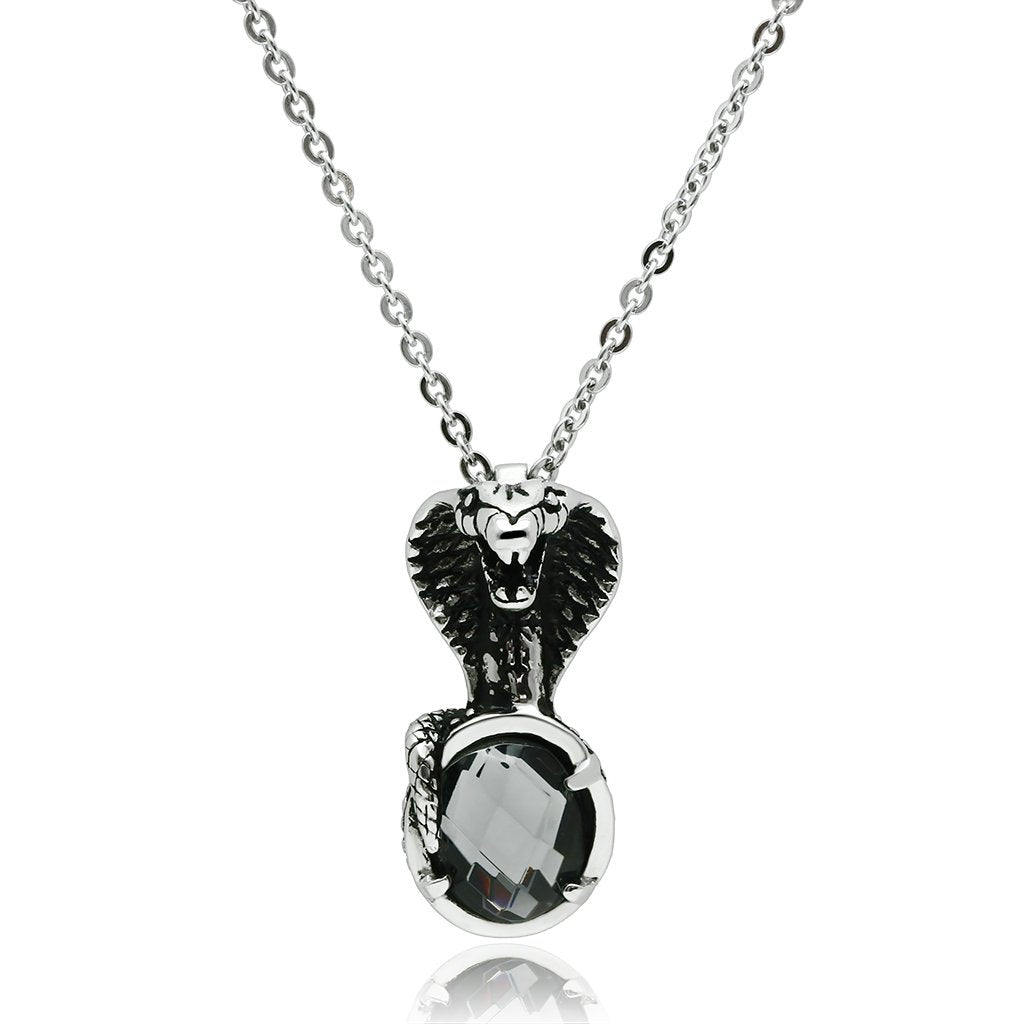 High polished (no plating) Stainless Steel Necklace with Synthetic Acrylic in Jet