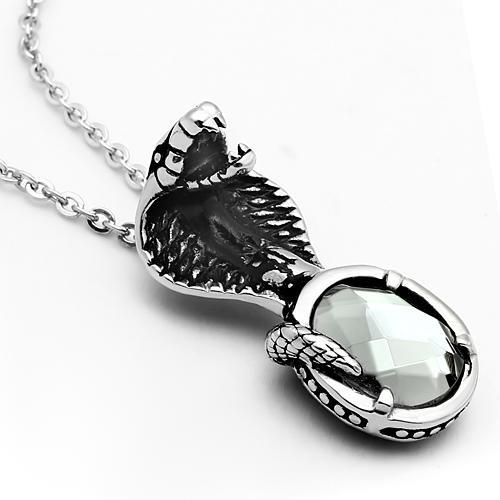 High polished (no plating) Stainless Steel Necklace with Synthetic Acrylic in Jet