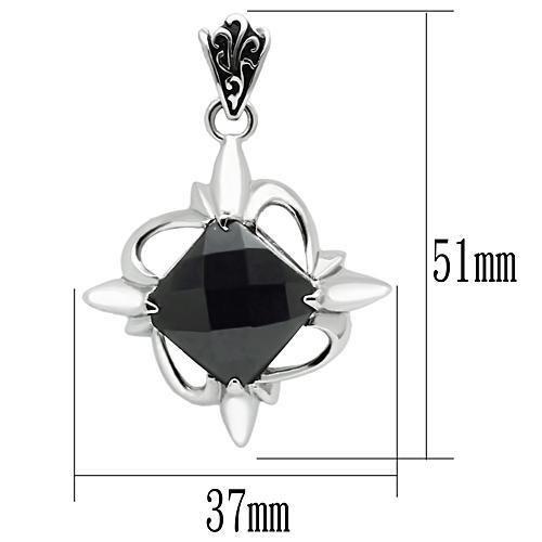 High polished (no plating) Stainless Steel Chain Pendant with Synthetic Onyx in Jet