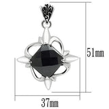 High polished (no plating) Stainless Steel Chain Pendant with Synthetic Onyx in Jet