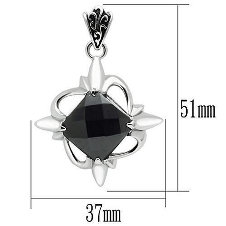 High polished (no plating) Stainless Steel Chain Pendant with Synthetic Onyx in Jet