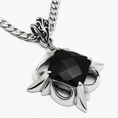 High polished (no plating) Stainless Steel Chain Pendant with Synthetic Onyx in Jet