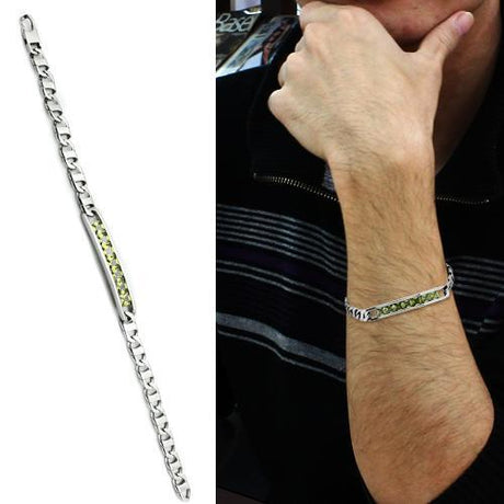 High polished (no plating) Stainless Steel Bracelet with AAA Grade CZ  in Olivine color