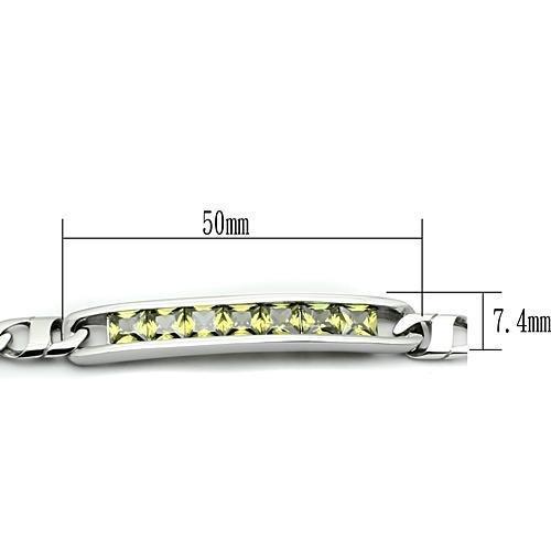 High polished (no plating) Stainless Steel Bracelet with AAA Grade CZ  in Olivine color