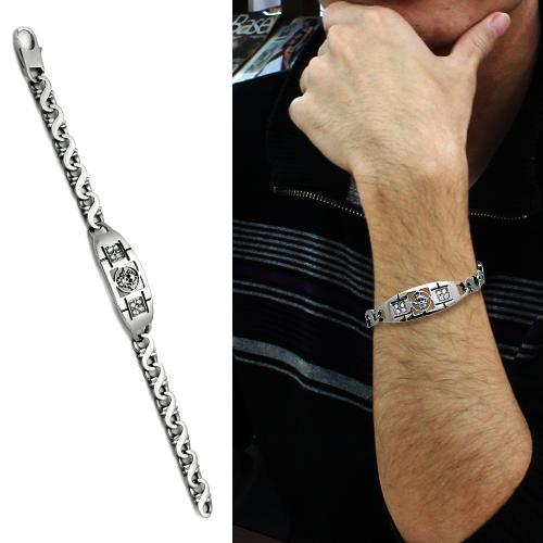 High polished (no plating) Stainless Steel Bracelet with AAA Grade CZ  in Clear