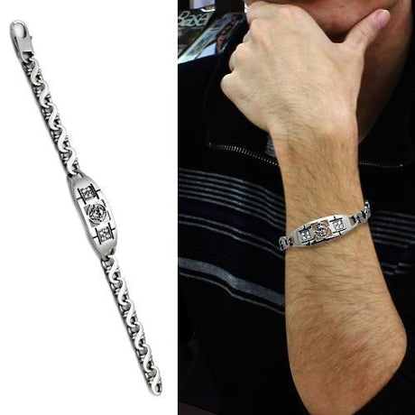 High polished (no plating) Stainless Steel Bracelet with AAA Grade CZ  in Clear