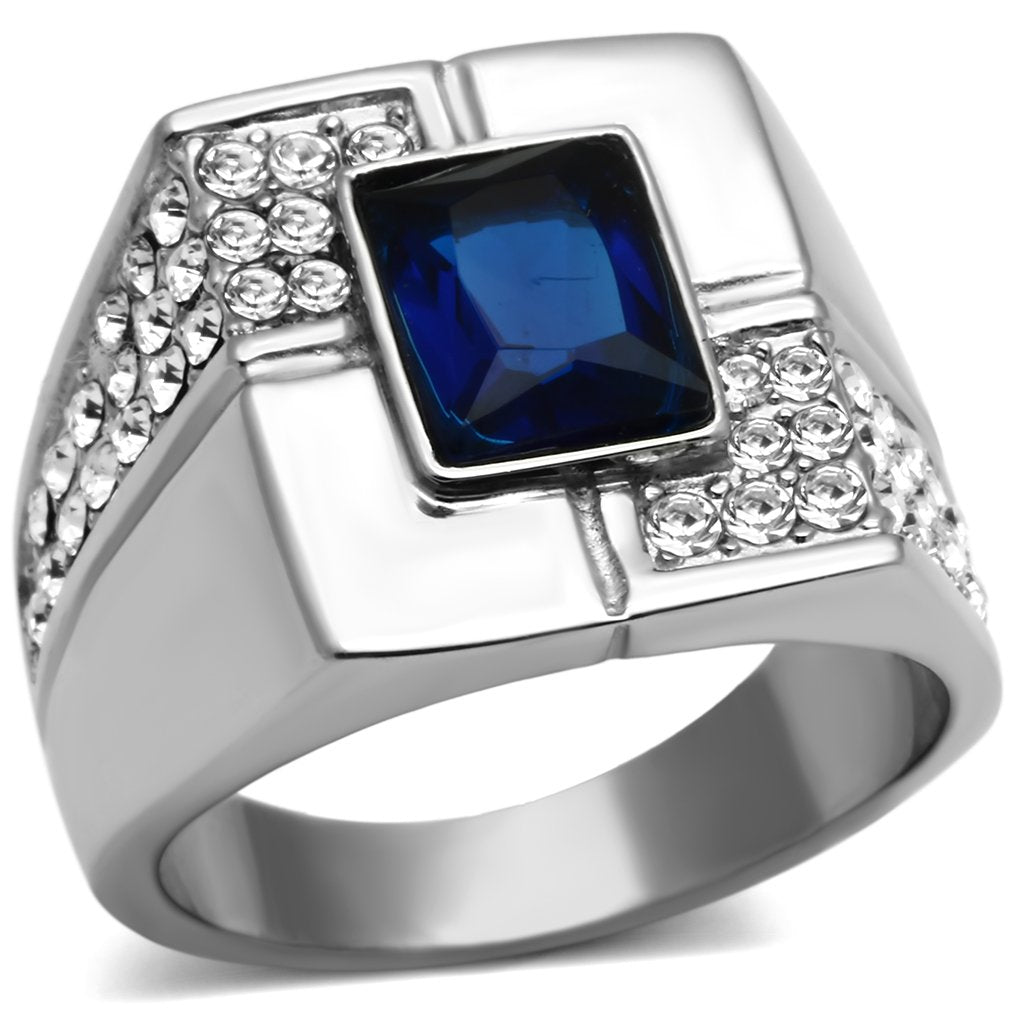 High polished (no plating) Stainless Steel Ring with Synthetic Synthetic Glass in Montana