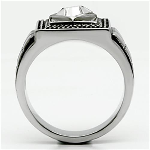 High polished (no plating) Stainless Steel Ring with Top Grade Crystal  in Clear