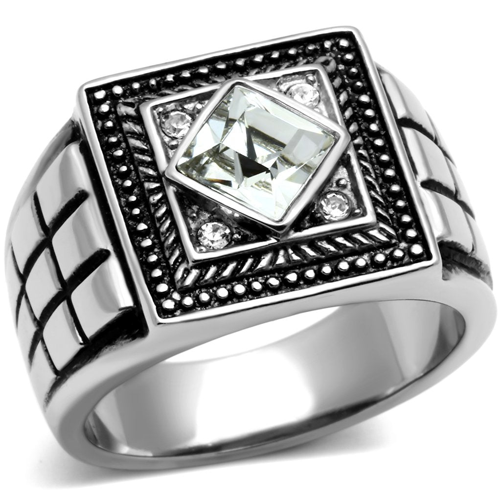 High polished (no plating) Stainless Steel Ring with Top Grade Crystal  in Clear