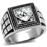 High polished (no plating) Stainless Steel Ring with Top Grade Crystal  in Clear