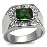 High polished (no plating) Stainless Steel Ring with Synthetic Synthetic Glass in Emerald