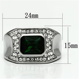 High polished (no plating) Stainless Steel Ring with Synthetic Synthetic Glass in Emerald