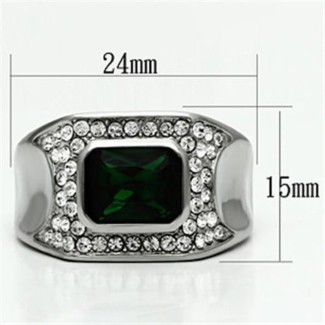 High polished (no plating) Stainless Steel Ring with Synthetic Synthetic Glass in Emerald